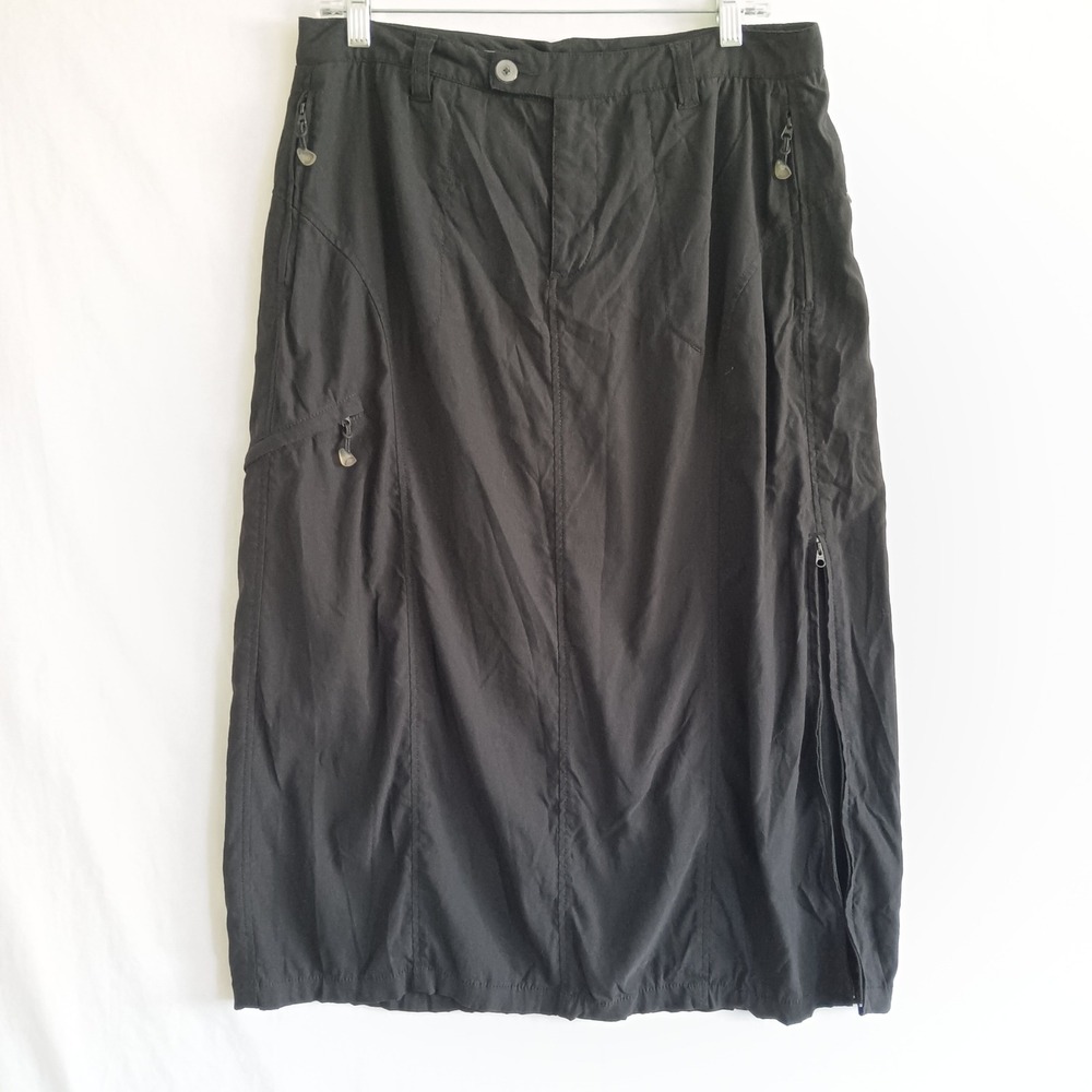 Eddie Bauer Sport Skirt Womens 8 Black Excellent Hiking Midi Zipper Pockets